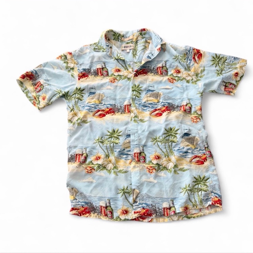 Men's Campia Light Blue Tropical Print Short-Sleeve Button-Down Shirt Med